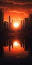 Abstract Cyberpunk Cityscape: A Vibrant Sunrise In The Metropolis Royalty Free Stock Photo