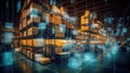 digital warehouse with electronic grids connected to a bar code scanner. Generative Ai