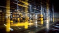 digital warehouse with electronic grids connected to a bar code scanner. Generative Ai