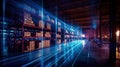 digital warehouse with electronic grids connected to a bar code scanner. Generative Ai