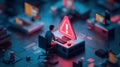 Person encountering computer error alert glowing red Royalty Free Stock Photo
