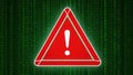 Digital warning sign on green binary code background Royalty Free Stock Photo