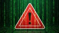 Digital warning triangle on binary code background Royalty Free Stock Photo