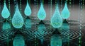 Digital Water Drops with Binary Code, Data Flow, Tech Innovation, Abstract Background Royalty Free Stock Photo