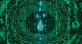 Digital Water Drops Falling in Matrix Code Tunnel Royalty Free Stock Photo
