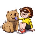 Girl sitting with a chow chow dog - isolated version