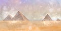 Digital watercolor painting of beautiful landscape image view of Famous Egyptian pyramids of Giza and camel in foreground Royalty Free Stock Photo