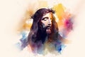 Digital watercolor painting of Jesus Christ on Good Friday Silhouette. Generative AI