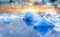 Digital watercolor painting of magnificent landscape image view of Jokulsarlon glacial lagoon, Iceland Royalty Free Stock Photo