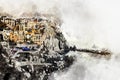 Digital watercolor painting of Manarola. La Spezia. Italy