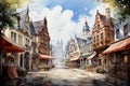 Digital painting of medieval street in old town of Strasbourg, France Royalty Free Stock Photo