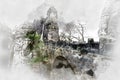 Digital watercolor painting of an old Bastei Bridge. Germany Royalty Free Stock Photo