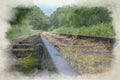 Disued railway tracks digital watercolor Royalty Free Stock Photo