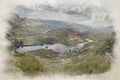 Digital watercolor painting of Tanygrisiau reservoir Royalty Free Stock Photo