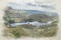 Digital watercolor painting of Tanygrisiau reservoir Royalty Free Stock Photo