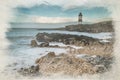 Digital watercolor painting of Trwyn Du lighhouse at Penmon Point