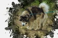 Digital watercolor painting of a walk with a Caucasian shepherd