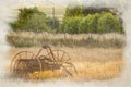 Antique hay rake digital watercolor painting