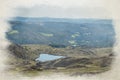 Digital watercolour painting of the abandoned Foel Slate Quarry, Capel Curig, Eryri National Park, Wales