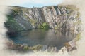 Digital watercolour painting of the abandoned Foel Slate Quarry, Capel Curig, Eryri National Park, Wales
