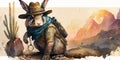 Watercolor ilustration of adorable bunny as a gold prospector