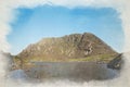 Moelwynion mountain Moel Siabod, and Llyn Siabod digital watercolour painting in the Eryri National Park