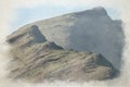 Digital watercolour painting of sunset on Parkhouse Hill and Chrome Hill