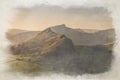 Digital watercolour painting of sunset on Parkhouse Hill and Chrome Hill