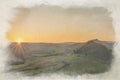 Digital watercolour painting of sunset on Parkhouse Hill and Chrome Hill