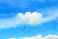 Digital watercolour of white fluffy clouds on blue sky