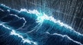 Digital Wave Abstract Data Stream in Ocean and Binary Code Royalty Free Stock Photo