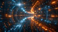 A digital wave background with a dynamic network system, artificial neural connections, quantum computing, and global