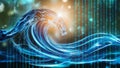 A digital wave with binary code cascading down in a futuristic abstract design style Royalty Free Stock Photo