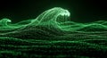 Digital Wave of Binary Code In Green Light, Data Ocean, Technology Concept Royalty Free Stock Photo
