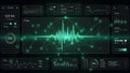 Digital waveform interface displaying audio levels and data visualizations on screens Royalty Free Stock Photo
