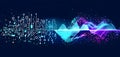 digital waveforms and circuits converging to form abstract symbols of various sports