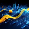 digital waveforms and circuits converging to form abstract symbols of various sports