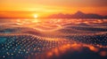 Digital waves creating global data network at sunset Royalty Free Stock Photo