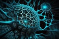 Digital web, abstract neural network, cell structure, fractal geometry, neon blue