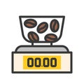 Digital weighing vector, coffee related filled style editable stroke icon