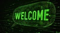 digital welcome text on green binary code background AI generated Royalty Free Stock Photo