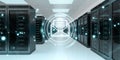 Emails exchange over server room data center 3D rendering