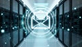 Emails exchange over server room data center 3D rendering Royalty Free Stock Photo