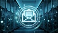 Emails exchange over server room data center 3D rendering Royalty Free Stock Photo