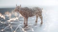 Digital wireframe bull on abstract financial background symbolizing AI driven stock trading fintech innovation algorithmic