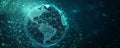 Digital wireframe globe with interconnected network on a dark background