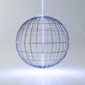 Digital Wireframe Globe with Luminous Light Beam Royalty Free Stock Photo