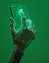 Wireframe Hand Touches Glowing Smartphone Screen Royalty Free Stock Photo