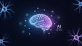 Digital Wireframe Human Brain Connected to Artificial Intelligence Network Royalty Free Stock Photo