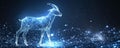 Digital wireframe illustration of a goat against a starry background